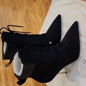 New Good American Lace Up Metal Heel Black Booties